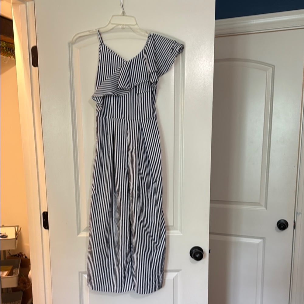 Habitual Kids One-Shoulder Striped Dress - Navy and White